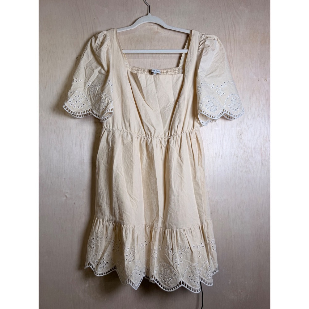 English Factory Dress Women M Cream Excellent Eyelet Puff Sleeve Smocked Back